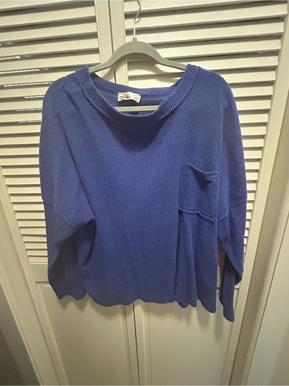 Zenana Outfitters Royal Blue Pocket Crewneck Sweater